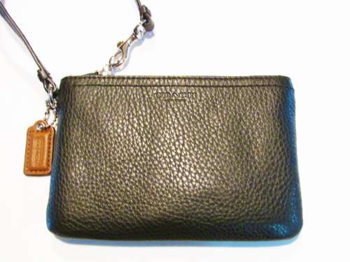 NWT COACH BLACK WRISTLET F51763-COACH BLACK LEATHER PARK WRISTLET-BAG ACCESSORY